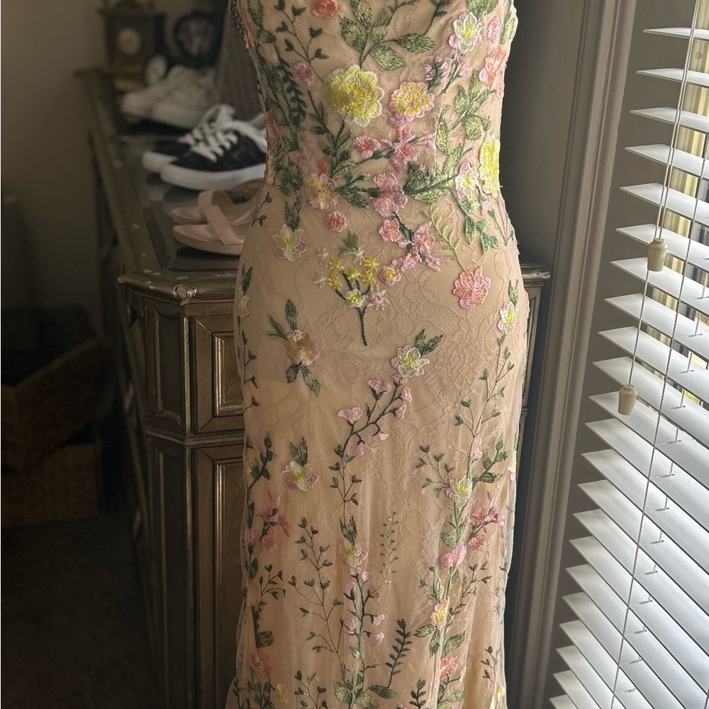 Mac Duggal Pastel Floral Embroidered Maxi Dress